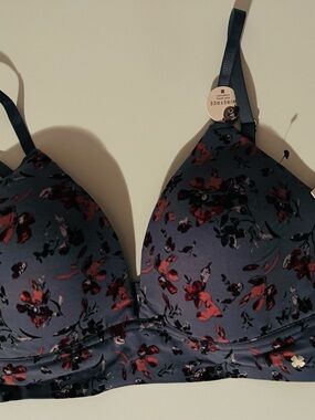 Lucky Brand Navy Bra with Red Floral Print